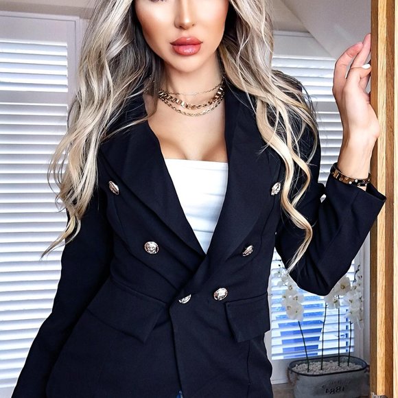 Preslie Button Blazer Jacket Black - Picture 2 of 3